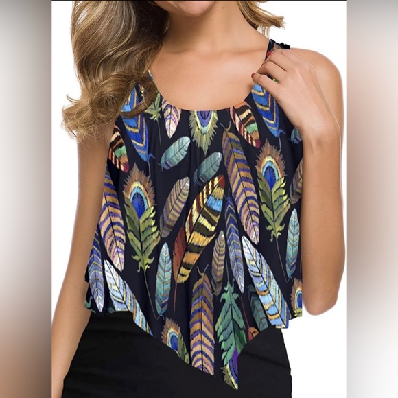 Ruffled Tankini Push Up Flounce Swim TOP ONLY Swimsuit Feathers SIZE XXXL - Picture 4 of 5